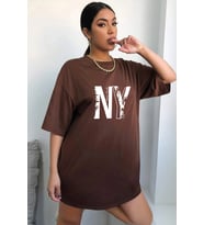 New York Baskılı Tasarım Tshirt (Kahverengi)