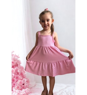 Lupinn Moda Kız Çocuk Pembe Askılı Yazlık Pamuklu Volanlı Elbise