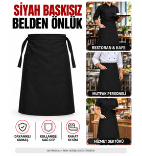 Baskısız Belden Önlük, Cepli Bağlamalı Garson, Aşçı, Mutfak, Restoran ve Kafe Önlüğü