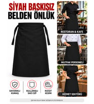 Baskısız Belden Önlük, Cepli Bağlamalı Garson, Aşçı, Mutfak, Restoran ve Kafe Önlüğü