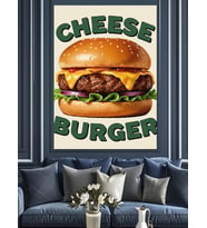 Peynirli Hamburger Yemek Sanatı Dekoratif Kanvas - Mdf Ahşap Tablo