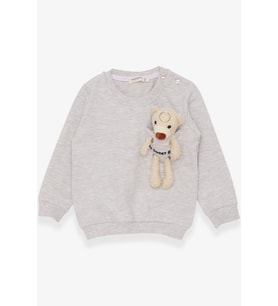 Breeze Kız Çocuk Sweatshirt Ayıcık Aksesuarlı 1.5-5 Yaş, Bej Melanj