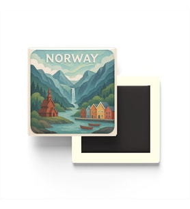 Norveç - Norway - Paper Cut Art - Baskılı Buzdolap Magneti Kare - 9x9 cm