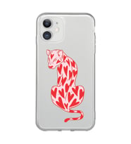 Iphone 11 Uyumlu Çita ve Kalp Desenli Şeffaf Telefon Kılıfı