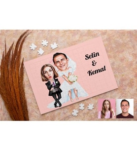 Karikatürlü Gelin ve Damat Özel Kişiye Özel Puzzle