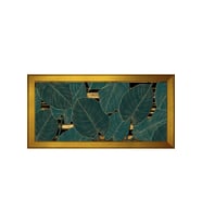 Yeşil Yapraklar Soyut Motifli Kanvas Tablo 50 x 70 cm Gold Çerçeve