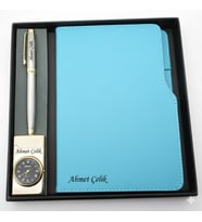 Signator® Codex  N364 Kişiye Özel Defterli Set - İsme Özel Gümüş Kalem + İsme Özel Turkuaz Defter + İsme Özel Gold Çakmak  İsme Özel Kutusunda Hediyelik Set (Karışık)