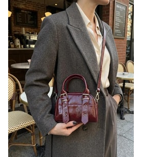 Mini Bordo Parlak Rugan Görünümlü El ve Çapraz Askılı Kadın Çanta