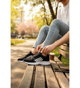 Enoch Erkek Koşu ve Yürüyüş Ayakkabısı Sportif Çizgili Hafif Taban Sneaker Tam Kalıp