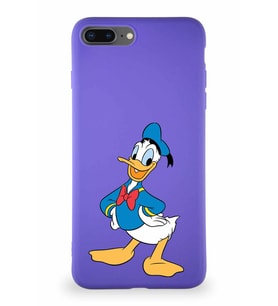 Apple iPhone 8 Plus Soft Premier Kapak Donald Duck-C Tasarımlı Silikon Kılıf - Mor (Şeffaf)