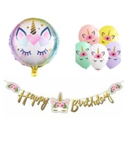 Çiçekli Unicorn Happy Birthday Balonlu Set