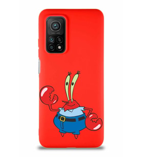 Xiaomi Mi 10T Soft Premier Kapak Bay Yengeç Tasarımlı Silikon Kılıf - Kırmızı (Şeffaf)
