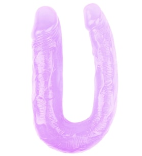 Hi-Rubber Şeffaf Jel Çift Taraflı Eğik Dildo - 17cm Mor
