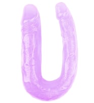Hi-Rubber Şeffaf Jel Çift Taraflı Eğik Dildo - 17cm Mor
