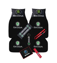 Skoda Uyumlu 5'li Oto Paspas & Siyah Araç Boyun Yastığı - Emniyet Kemer Pedi  Full Oto Aksesuar Seti