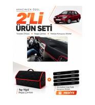 e-biz FIAT ALBEA (1999-2005) Uyumlu Torpido Örtüsü + Tay Tüyü Bagaj Çantası - Siyah-Kırmızı - FI002