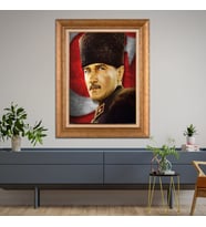 Altın Paspartulu Atatürk  Çerçeveli Tablo C328 (Gold)