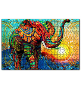 Cakapuzzle Rengarenk Fil ve Güneş Dijital Çizim  Puzzle Yapboz MDF (Ahşap) (120 Parça)
