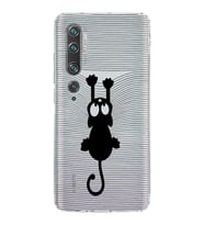 Xiaomi  Mi Note 10  Kamera Korumalı Kapak Çizgi Kedi Tasarımlı Şeffaf  Kılıf