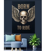 Kanatlı Kurukafa Motor Poster Dekoratif Kanvas - Mdf Ahşap Tablo
