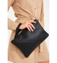 Kadın Siyah Deri Kapitone Clutch El Çantası