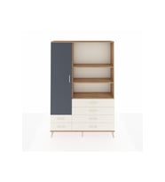 Arges Dolap 7 Raflı 6 Çekmeceli Tek Kapaklı  132x30x195 Çam-Antrasit/Aytaşı