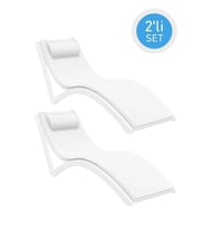 Omnipazar TRK-087 Siesta Minderli Yastıklı Lüks Ergonomik Slim Şezlong Beyaz 2'li Set