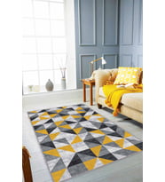 Sarı Geometrik Kaymaz Tabanlı Makinede Yıkanabilir Halı PR07 - 100 x 160 cm