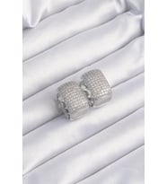 Pirinç Gümüş Renk Zirkon Taşlı Minimal Halka Küpe - TJ-BKP9201