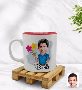 BK Gift Kişiye Özel Erkek Karikatürlü İçi Kırmızı Renkli Kupa Bardak Model 1
