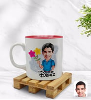 BK Gift Kişiye Özel Erkek Karikatürlü İçi Kırmızı Renkli Kupa Bardak Model 1