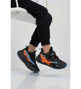 Marcokids Gri-Turkuaz Cırtlı Hafif Esnek Erkek Çocuk Spor Ayakkabı T5440207B F