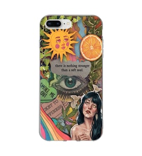 Iphone 7 Plus / 8 Plus Uyumlu Vintage Kolaj Desenli Şeffaf Telefon Kılıfı