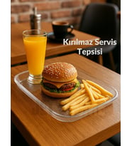 Sunum Tepsisi Kırılmaz Çay Tepsisi BPA Free Servis Tepsisi Şeffaf 30x44 cm