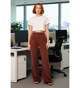 Kadın Yeni Moda Geniş Paça Uzun Boy Dokuma Yüksek Bel Wide Leg Geniş Paça Pilili Pantolon (Mavi)