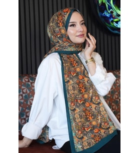 Etnik Çiçek Desen Yeşil Soft Pamuk Şal (Standart)