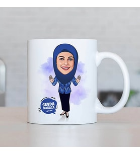 Kişiye Özel Başörtülü Anneye Hediye Karikatürlü Kupa Bardak
