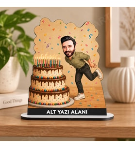 Kişiye Özel Erkek Doğum Günü Pasta Karikatürlü 18 cm MDF Masaüstü Biblo - Doğum Günü Hediyesi Kişiye Özel Yaş Hediyesi