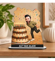 Kişiye Özel Erkek Doğum Günü Pasta Karikatürlü 18 cm MDF Masaüstü Biblo - Doğum Günü Hediyesi Kişiye Özel Yaş Hediyesi