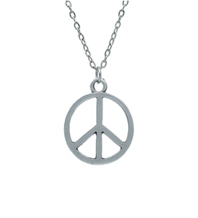Peace Barış İşareti - Sembolü Erkek Kadın Kolye Antik Gümüş Kaplama - 60 cm Düz Zincir