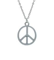 Peace Barış İşareti - Sembolü Erkek Kadın Kolye Antik Gümüş Kaplama - 60 cm Düz Zincir