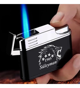 Kişiye Özel İsimli Siyah Gazlı Tasarım Çakmak Aslan Baskılı