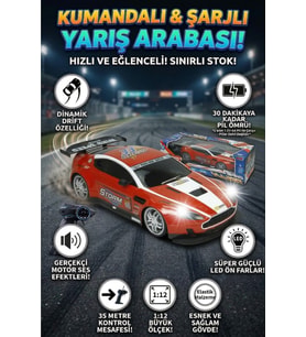 1:12 Ölçek Uzaktan Kumandalı Şarjlı Drift Arabası - Büyük Boy Işıklı ve Sesli Yarış Arabası