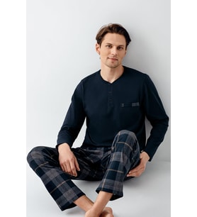 Arnetta Erkek %100 Pamuklu 4 Mevsim Cepli Uzun Kol Ekose Pijama Takım