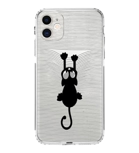 Apple iPhone 11 Uyumlu Kamera Korumalı Tıpalı Kapak Çizgi Kedi Tasarımlı Şeffaf Kılıf