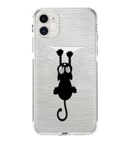 Apple iPhone 11 Uyumlu Kamera Korumalı Tıpalı Kapak Çizgi Kedi Tasarımlı Şeffaf Kılıf
