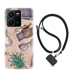 Vivo Y35 Kılıf Resimli Boyun Askılı İpli Desenli Silikon Ananas Camera Glass 1357