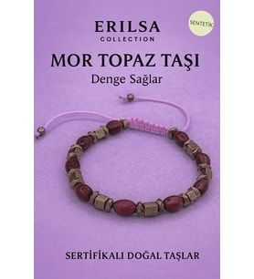 Sertifikalı Ham Mor Topaz Taşı Bileklik - Sentetik Enerji Veren Şık ve Zarif Doğal Görünüm (Çok Renkli)