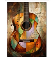 Patchwork Gitar Nota Kağıdı Tablo Dekoratif Kanvas - Mdf Ahşap Tablo