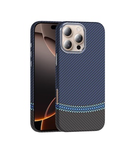 iPhone 16 Pro Kılıf M-safe Şarj Özellikli Karbon Fiber Görünümlü Gros Kılıf Siyah-Lacivert